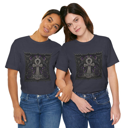 Ankh Gothic Tee — "Life, Eternal Existence and the Will to Fear" Black Graphic T-Shirt