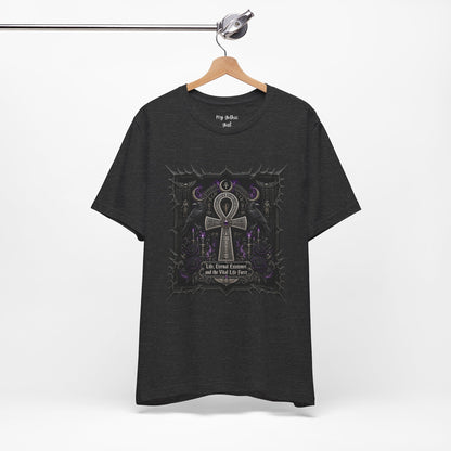 Ankh Gothic Tee — "Life, Eternal Existence and the Will to Fear" Black Graphic T-Shirt