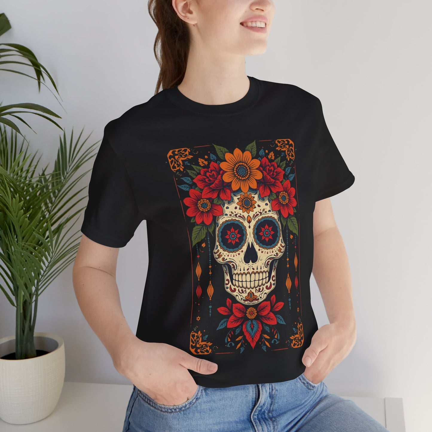 Day of the Dead Sugar Skull T-Shirt — Floral Calavera Graphic Tee