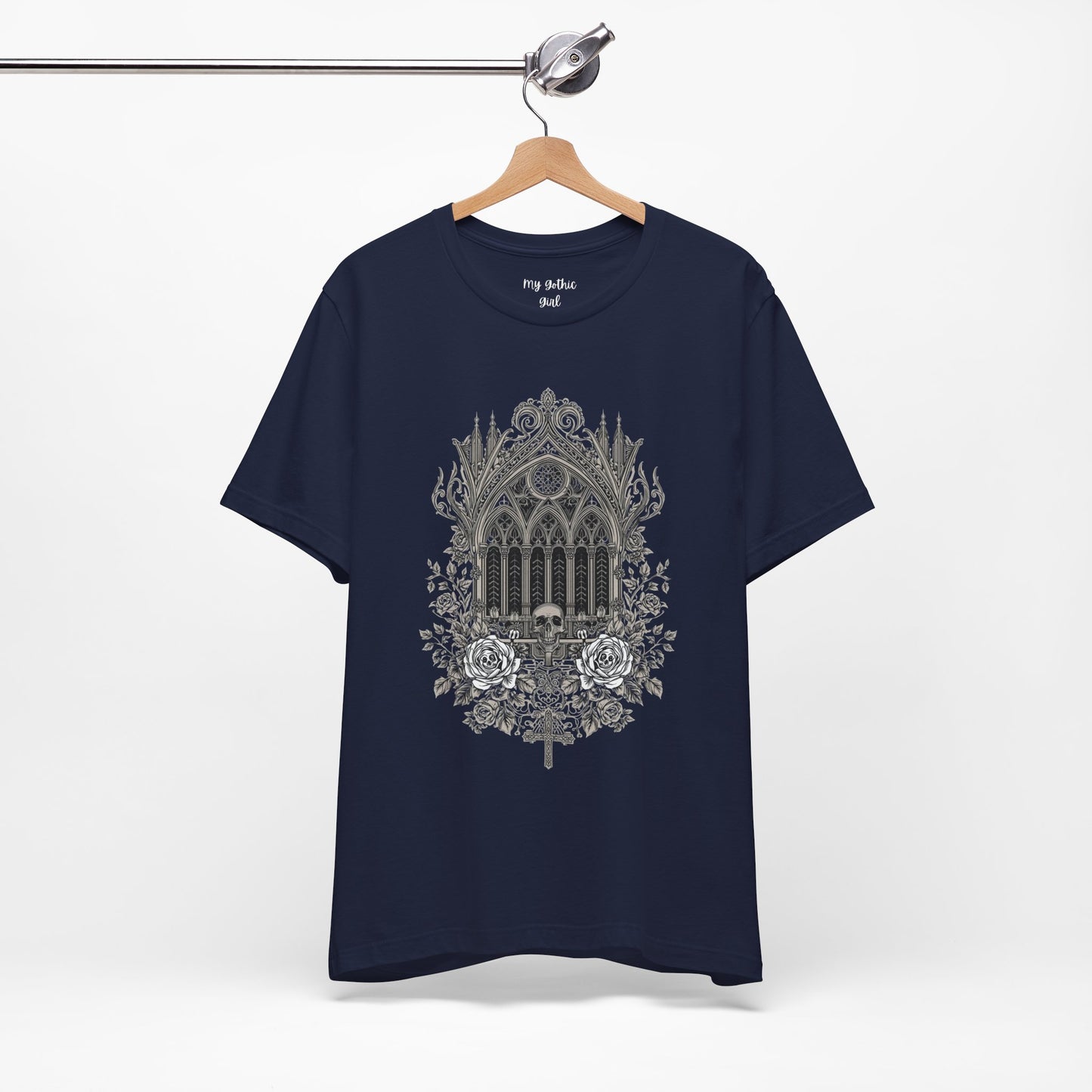 Gothic Cathedral Floral Tee — Intricate Rose Window Graphic T-Shirt