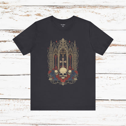 Gothic Cathedral Skull Tee — Dark Floral Skull T-Shirt