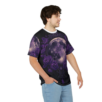 Purple Moon & Roses Tee — Gothic Floral Moonlight All-Over Print Shirt