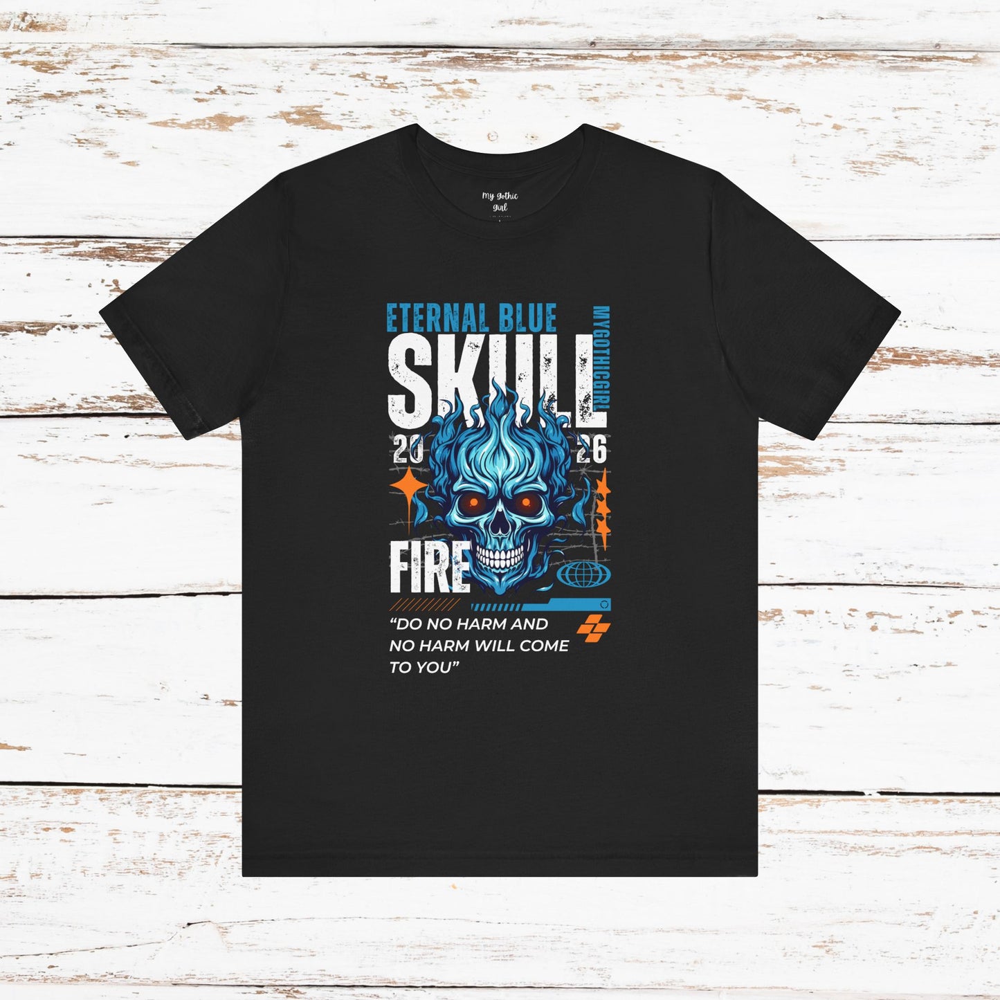 Eternal Blue Skull Flame Gothic Tee