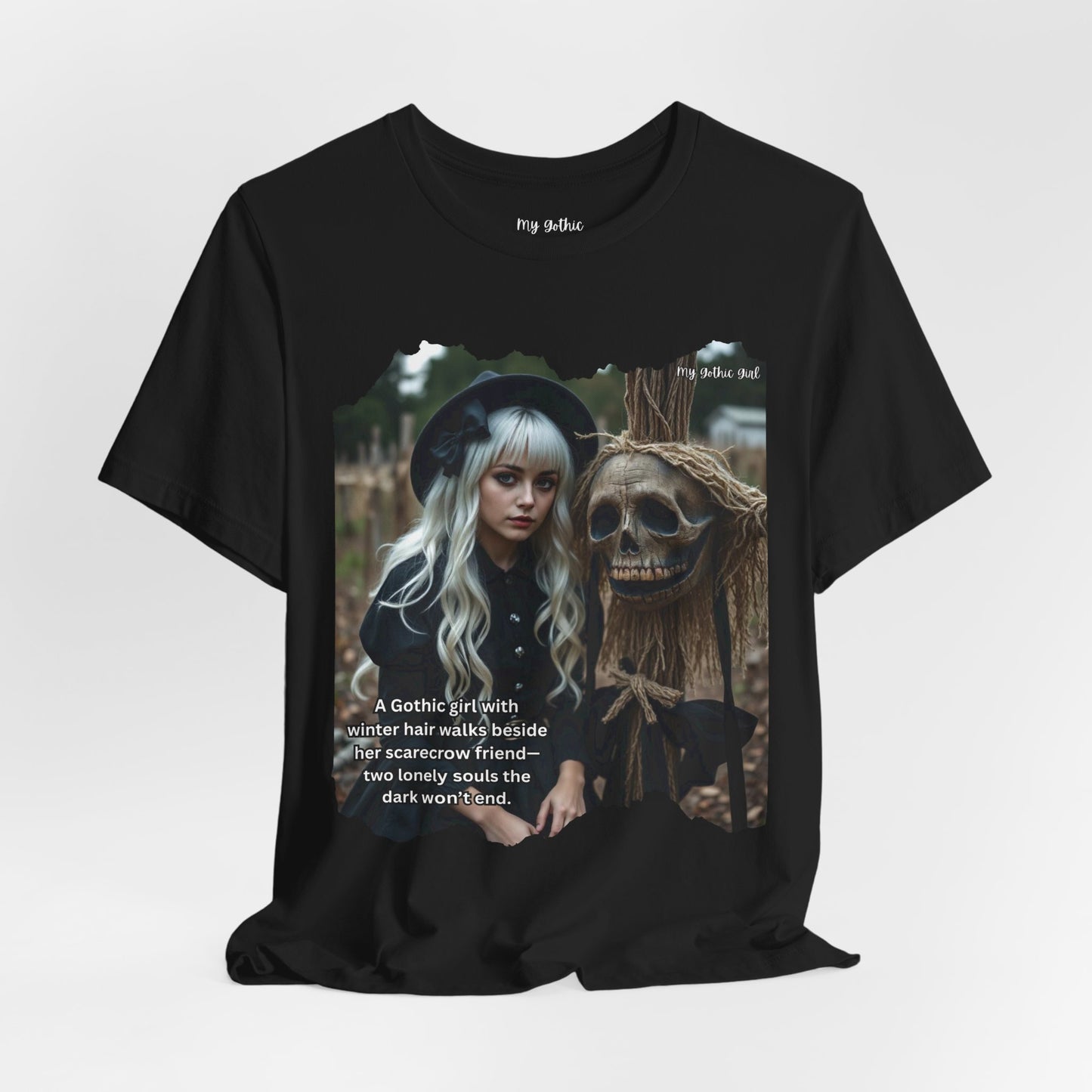 My Gothic Girl T-Shirt "Scarecrow Friend" – Whimsy Goth Streetwear, Dark Poetry Fashion, Alt Aesthetic Apparel