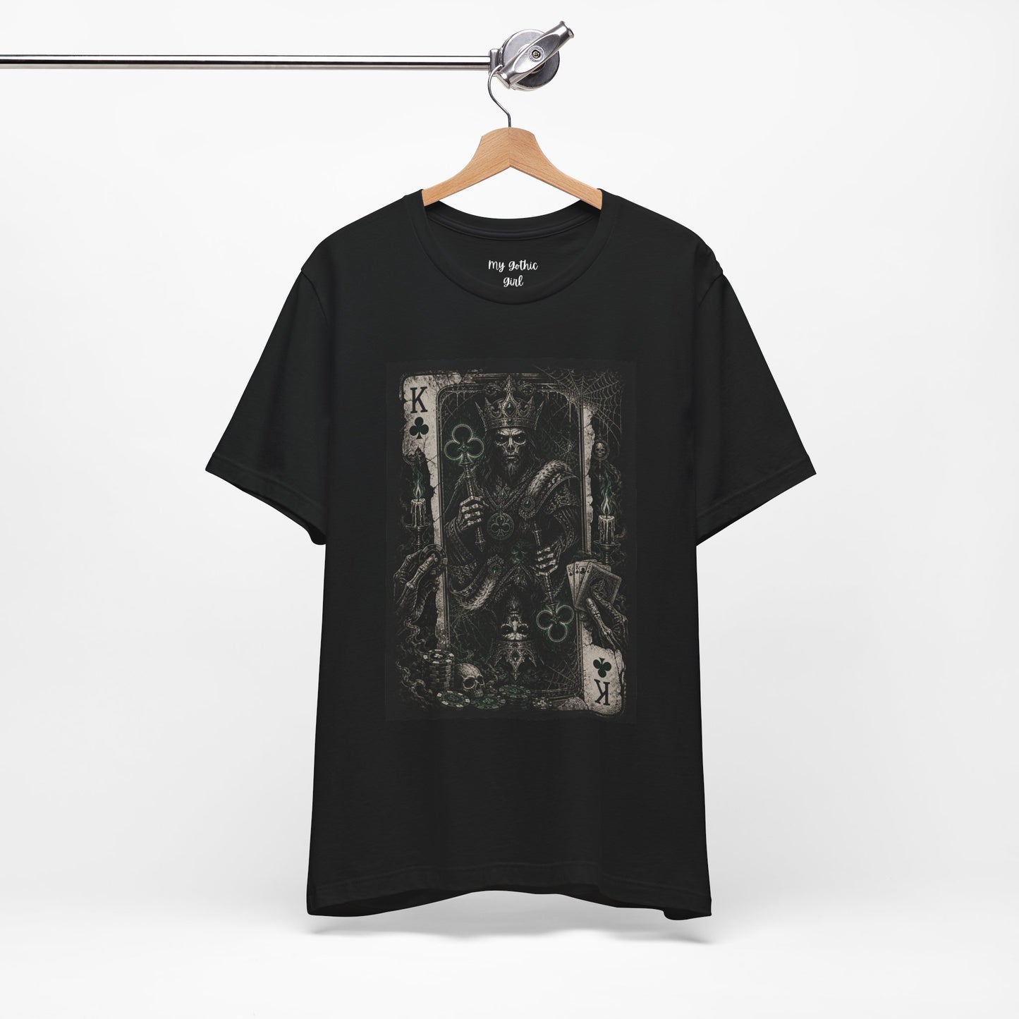 King of Clubs Gothic Playing Card Tee — Dark Skull Poker Graphic T-Shirt