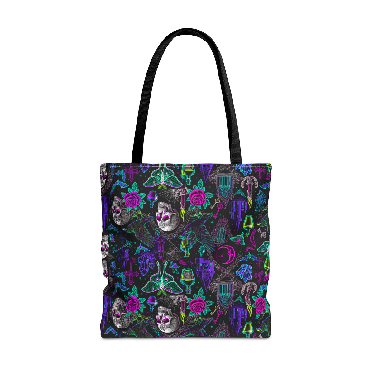 Neon Gothic Skulls & Ravens Tote Bag