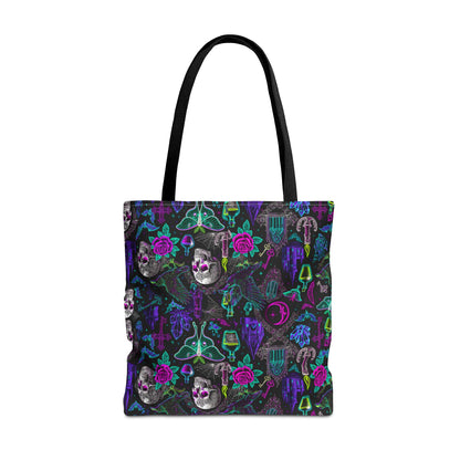 Neon Gothic Skulls & Ravens Tote Bag