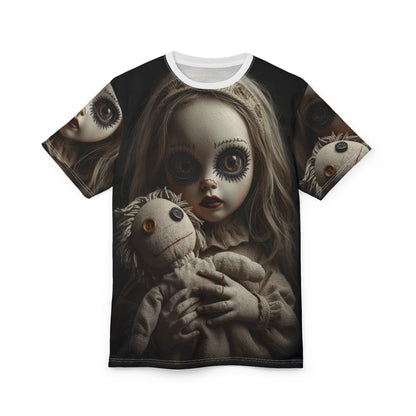 Gunny Sack Doll with Toy Gothic Doll | Horror All-Over Print T‑Shirt