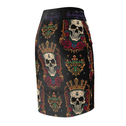 Gothic Skull Crown Pencil Skirt — “My Gothic Girl” Floral Day of the Dead Design