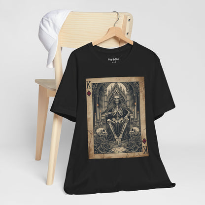 Skeleton King Playing Card Graphic Tee — Gothic Skull Throne T-Shirt