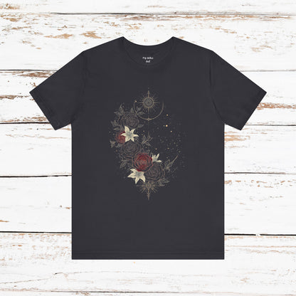 “Dark Floral Moon & Ornamental Geometry” T-Shirt Dark Floral Moon Ornamental Geometry Unisex Jersey Short Sleeve Tee