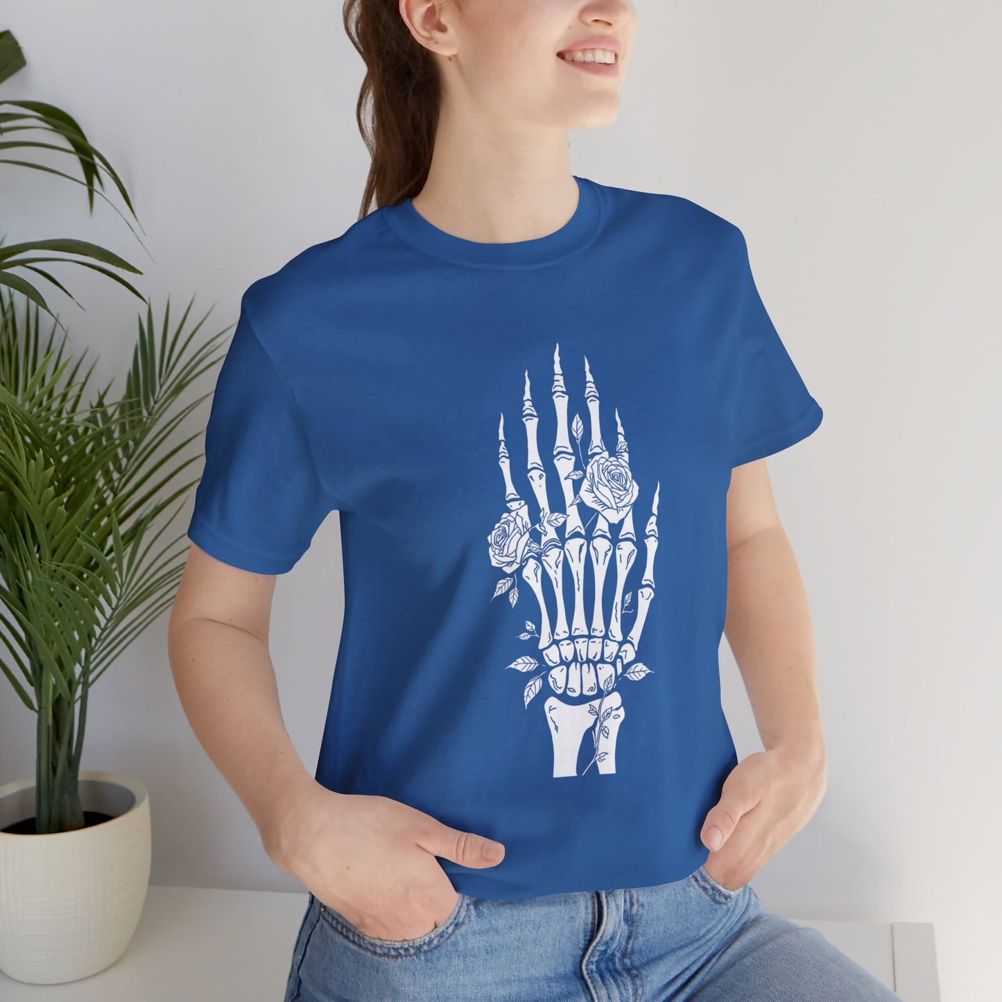 White Roses and Skeleton Hand  Gothic Graphic T-Shirt – Alt Aesthetic Poetic Goth Streetwear