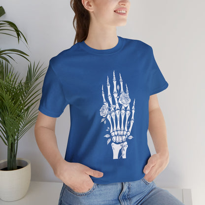 White Roses and Skeleton Hand  Gothic Graphic T-Shirt – Alt Aesthetic Poetic Goth Streetwear