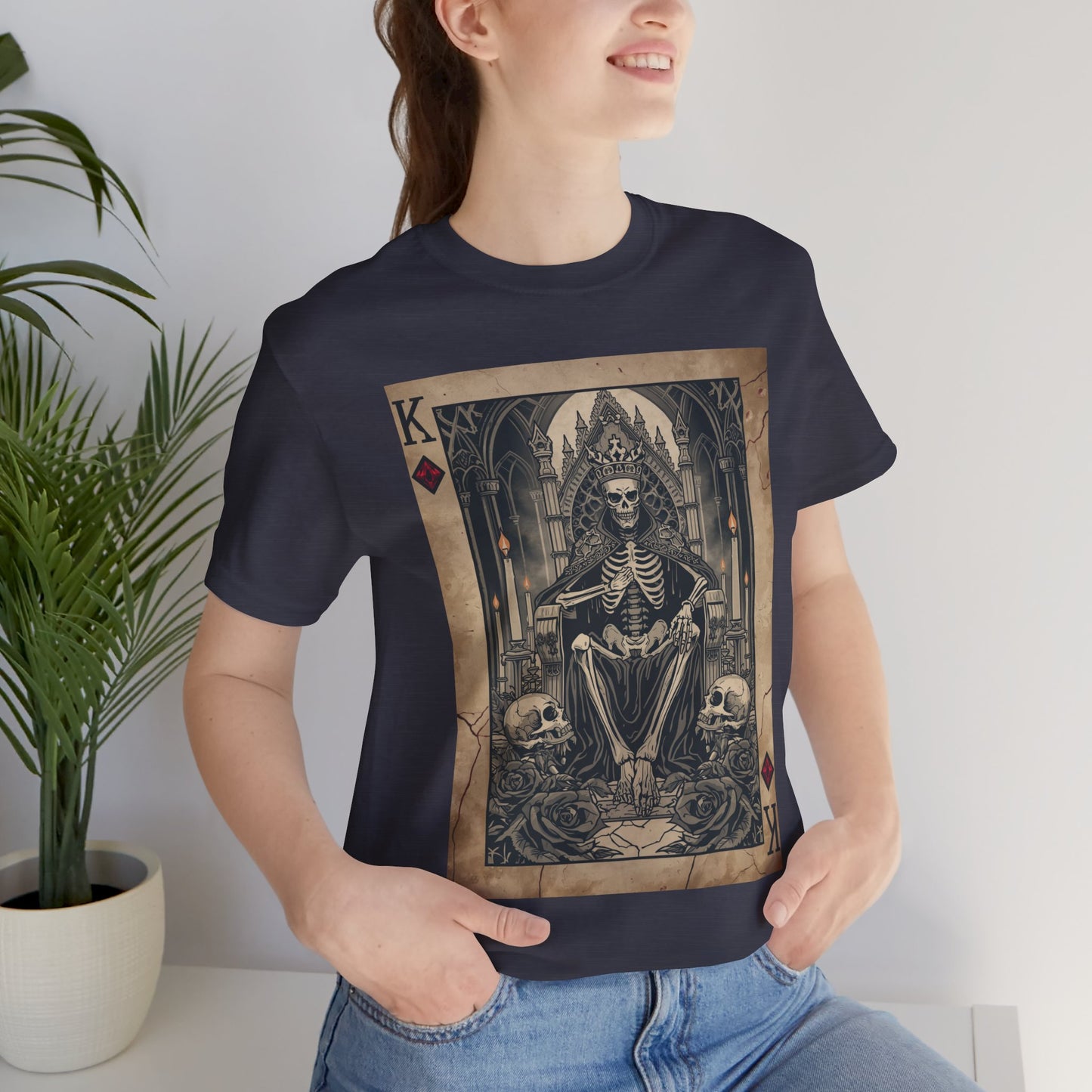 Skeleton King Playing Card Graphic Tee — Gothic Skull Throne T-Shirt