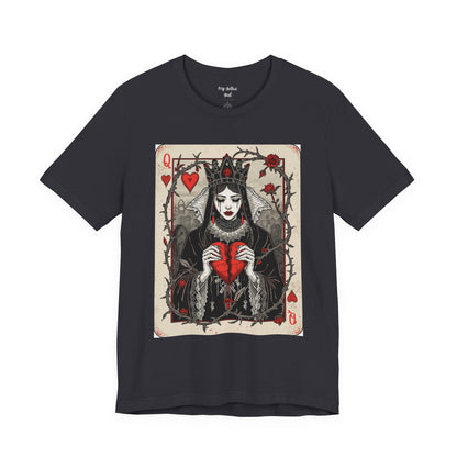 Queen of Hearts Playing Card T-Shirt — Gothic Rose Broken Heart Graphic Tee