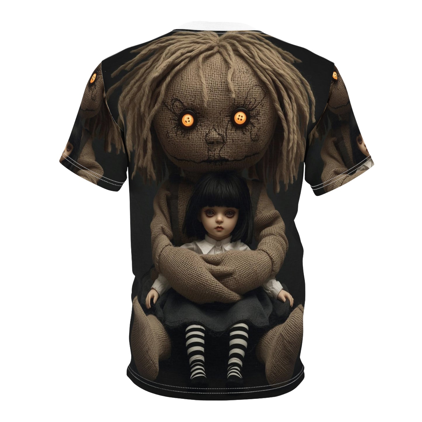 Gunny Sack Doll with Toy Gothic Doll | Horror All-Over Print T‑Shirt
