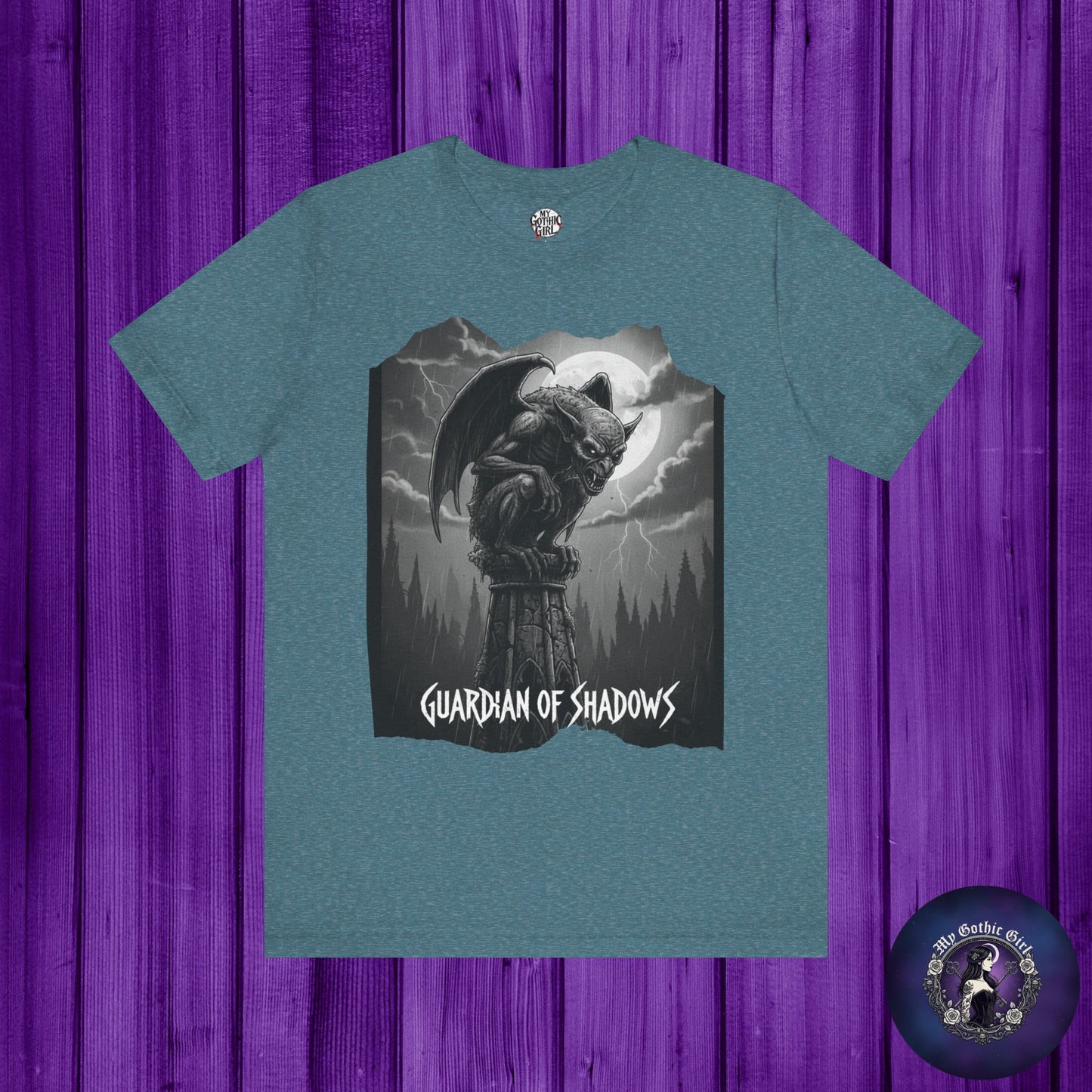 "Guardian of Shadows"  Gothic Graphic T-Shirt – Alt Aesthetic Poetic Goth Streetwear