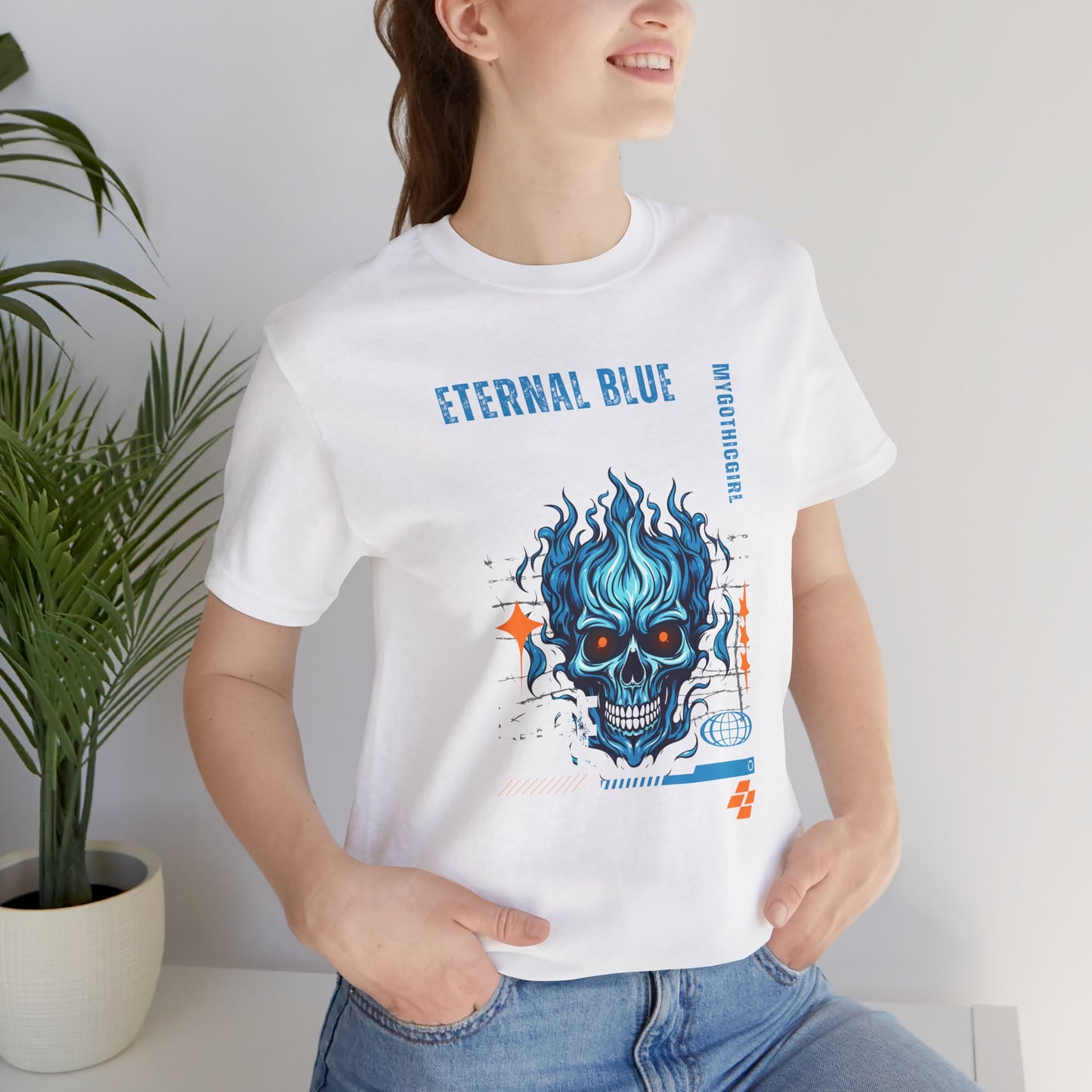 Eternal Blue Skull Flame Gothic Tee