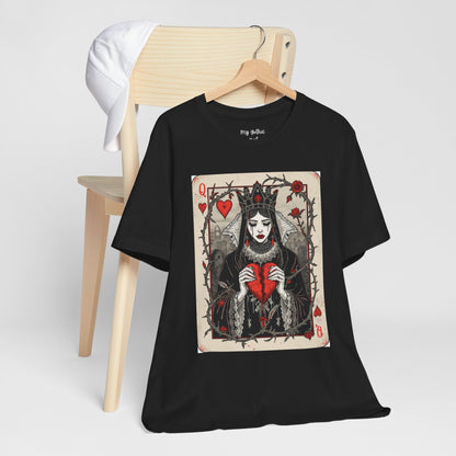 Queen of Hearts Playing Card T-Shirt — Gothic Rose Broken Heart Graphic Tee