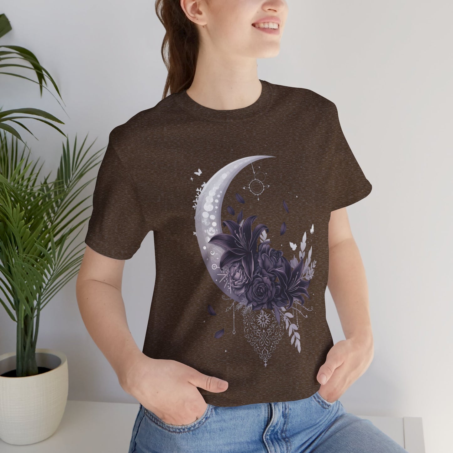 “Moonlit Bouquet & Sacred Soft Goth Symbol” Moonlit Bouquet Unisex Tee - Soft Goth Symbol Floral Design