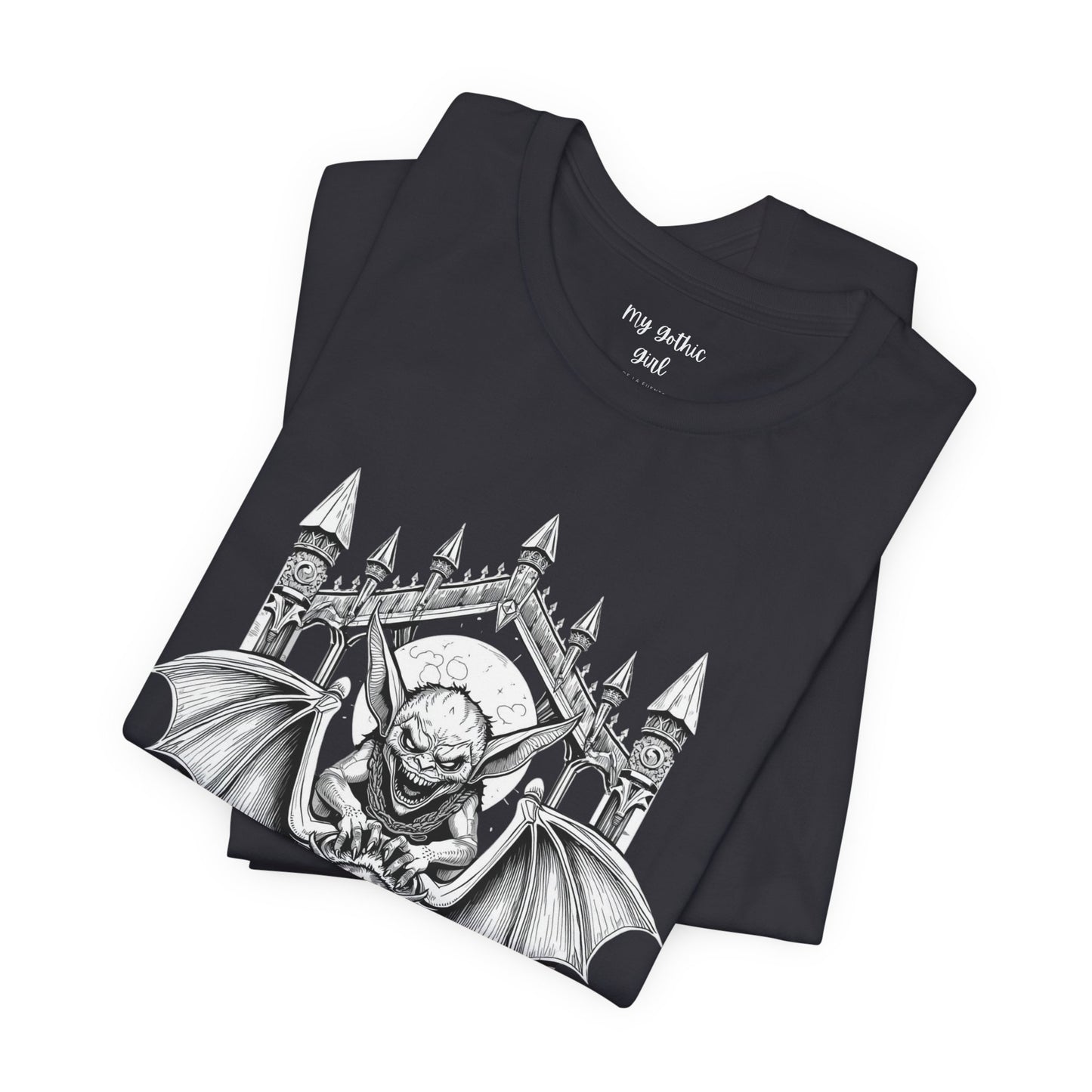 A Sinister Gremlin Riding on a Flying Bat - Graphic Tee
