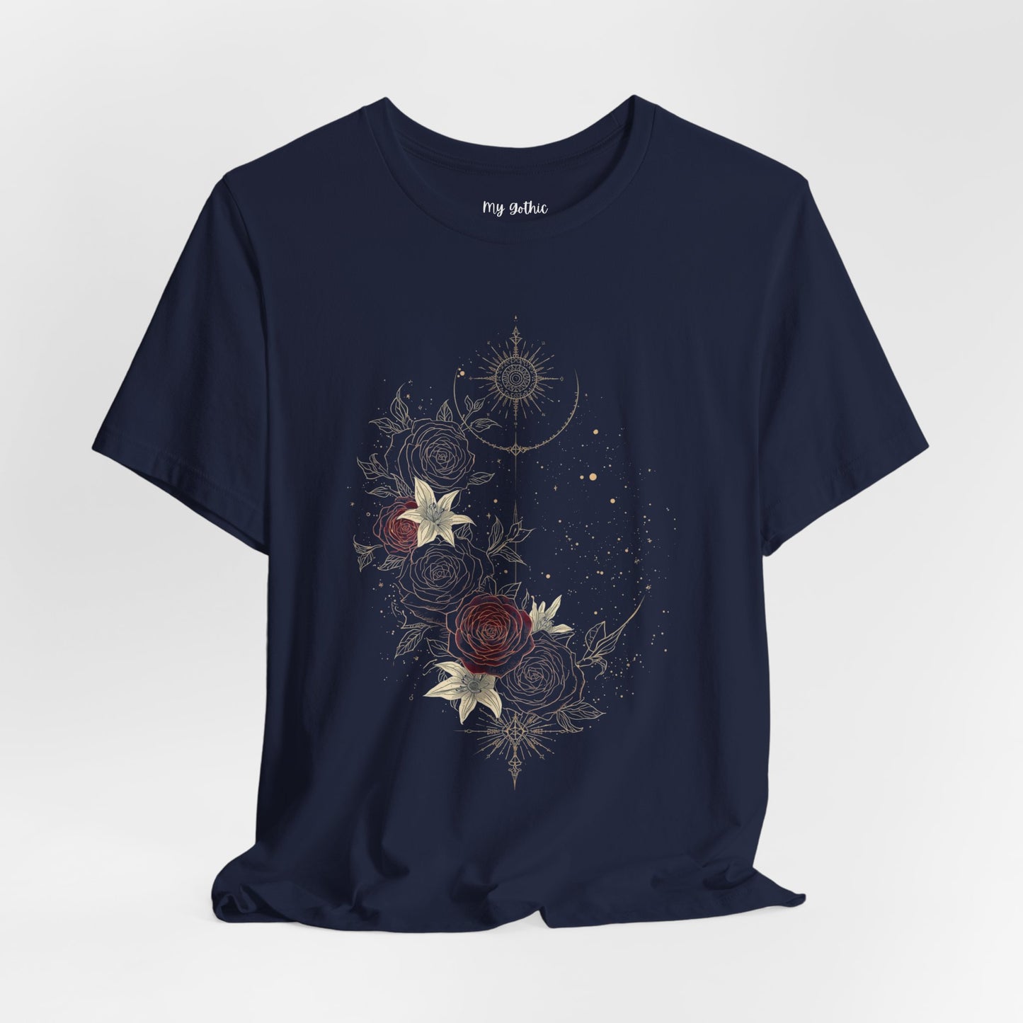 “Dark Floral Moon & Ornamental Geometry” T-Shirt Dark Floral Moon Ornamental Geometry Unisex Jersey Short Sleeve Tee