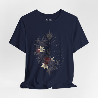 “Dark Floral Moon & Ornamental Geometry” T-Shirt Dark Floral Moon Ornamental Geometry Unisex Jersey Short Sleeve Tee