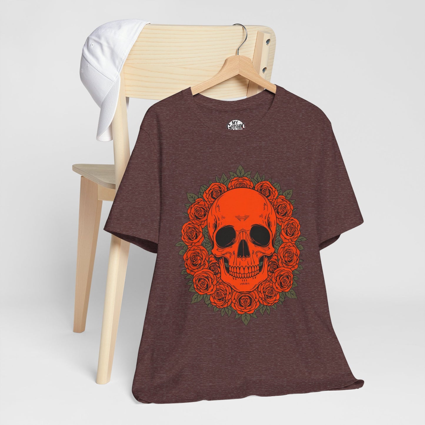 "ORANGE SKULL & ROSES"  Gothic Graphic T-Shirt – Alt Aesthetic Poetic Goth Streetwear