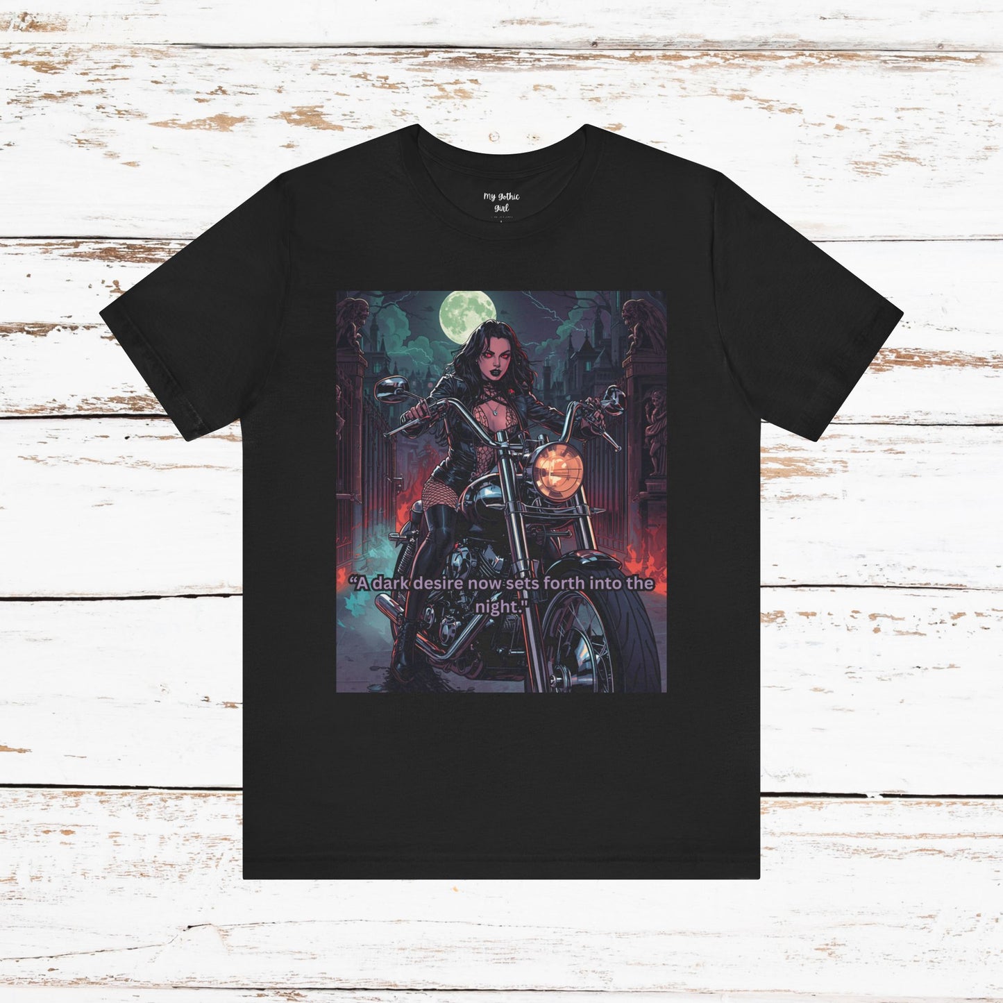 Dark Rider Motorcycle T-Shirt — "A dark desire now sets forth into the night" Gothic Tee