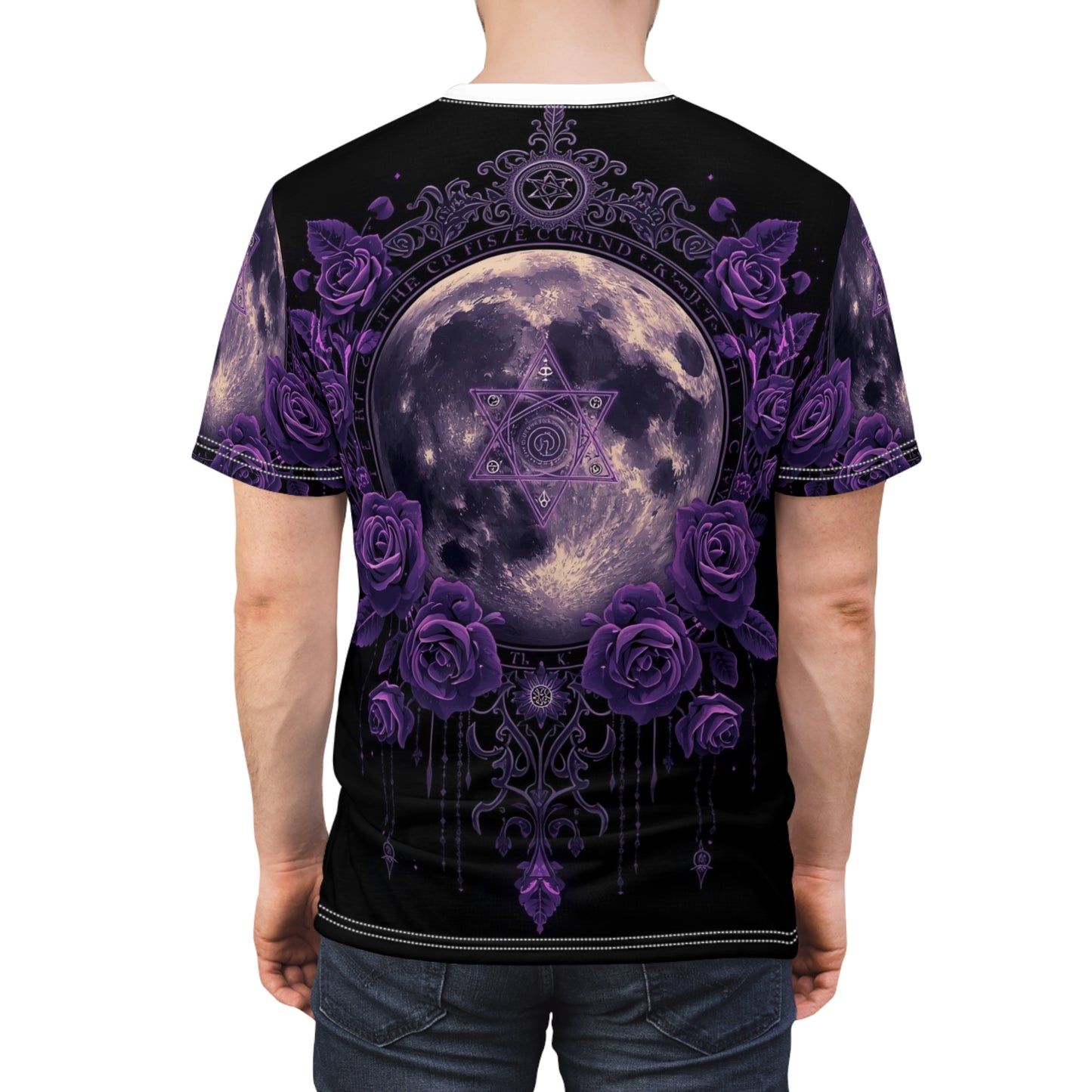 Purple Moon & Roses Tee — Gothic Floral Moonlight All-Over Print Shirt