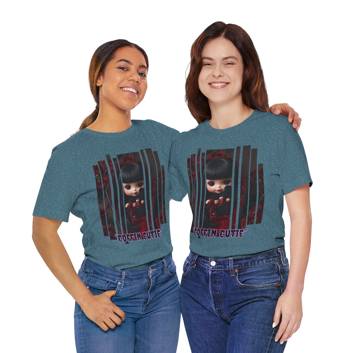 “Coffin Cutie” — cute Gothic doll peeking out from a small coffin Graphic T-Shirt – Alt Aesthetic Poetic Goth Street-wear