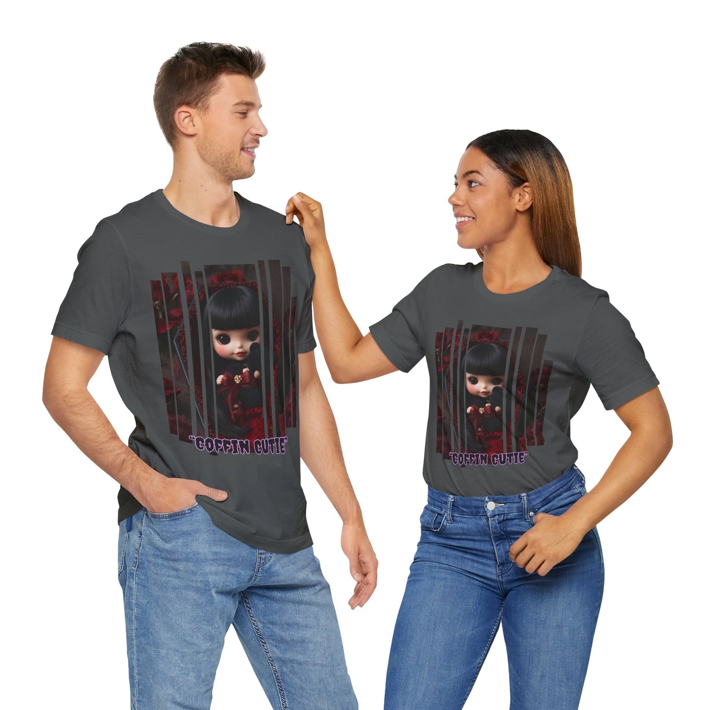“Coffin Cutie” — cute Gothic doll peeking out from a small coffin Graphic T-Shirt – Alt Aesthetic Poetic Goth Street-wear