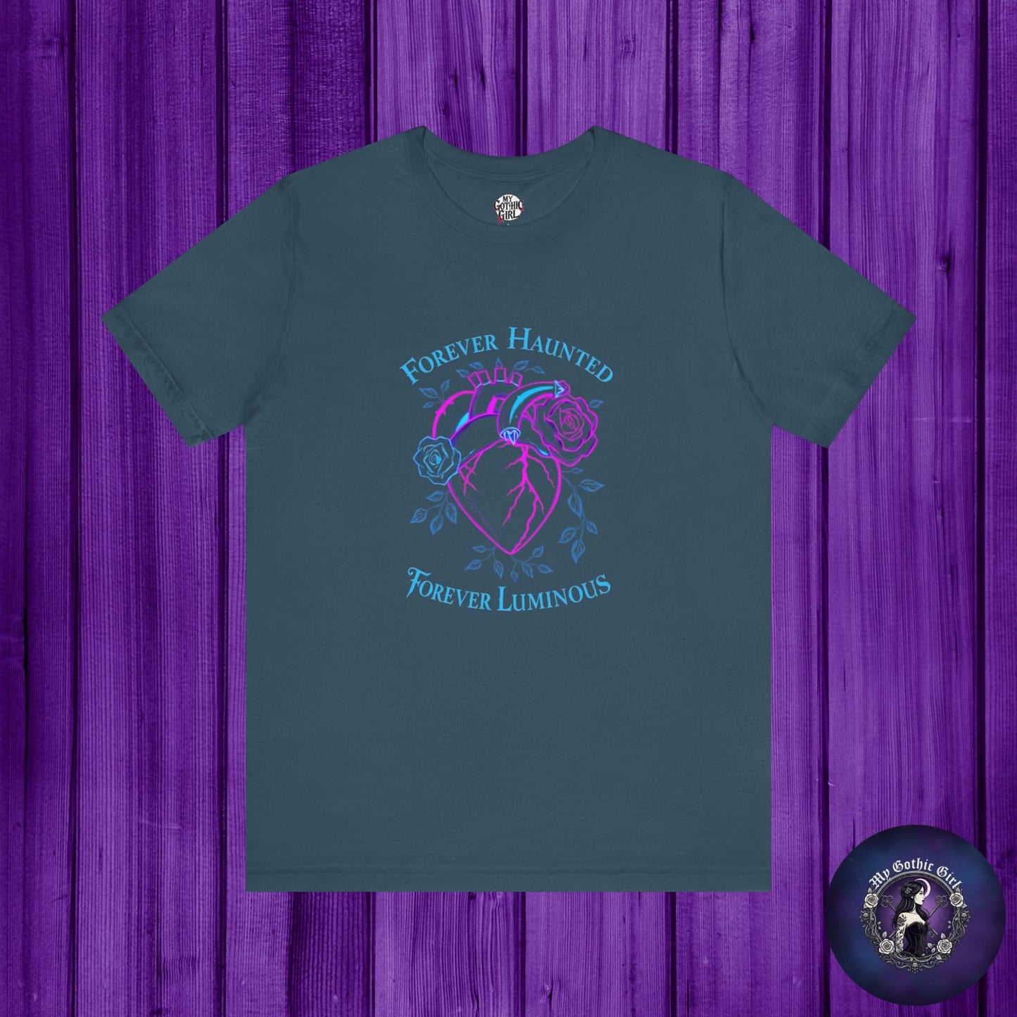 "FOREVER HAUNTED, FOREVER LUMINOUS"  Gothic Graphic T-Shirt – Alt Aesthetic Poetic Goth Streetwear