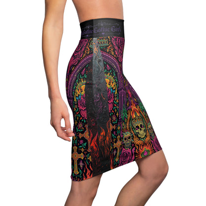 Gothic Skull & Roses Pencil Skirt — 'My Gothic Girl' All-Over Print