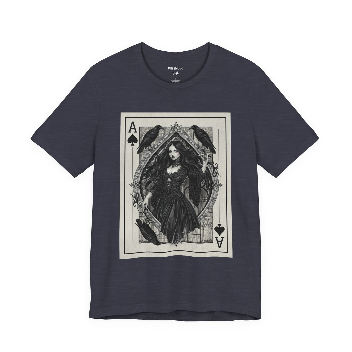 Ace of Spades Gothic Playing Card T‑Shirt — Dark Victorian Witch Illustration
