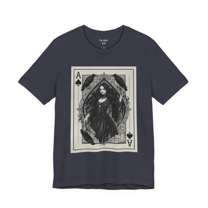 Ace of Spades Gothic Playing Card T‑Shirt — Dark Victorian Witch Illustration