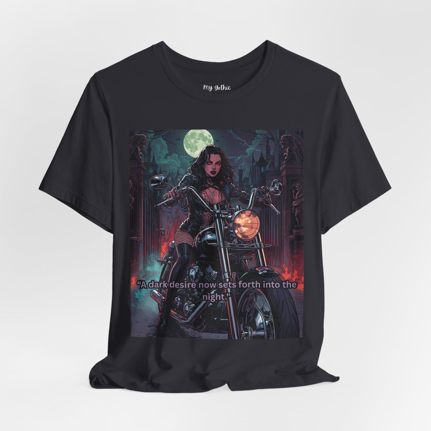 Dark Rider Motorcycle T-Shirt — "A dark desire now sets forth into the night" Gothic Tee