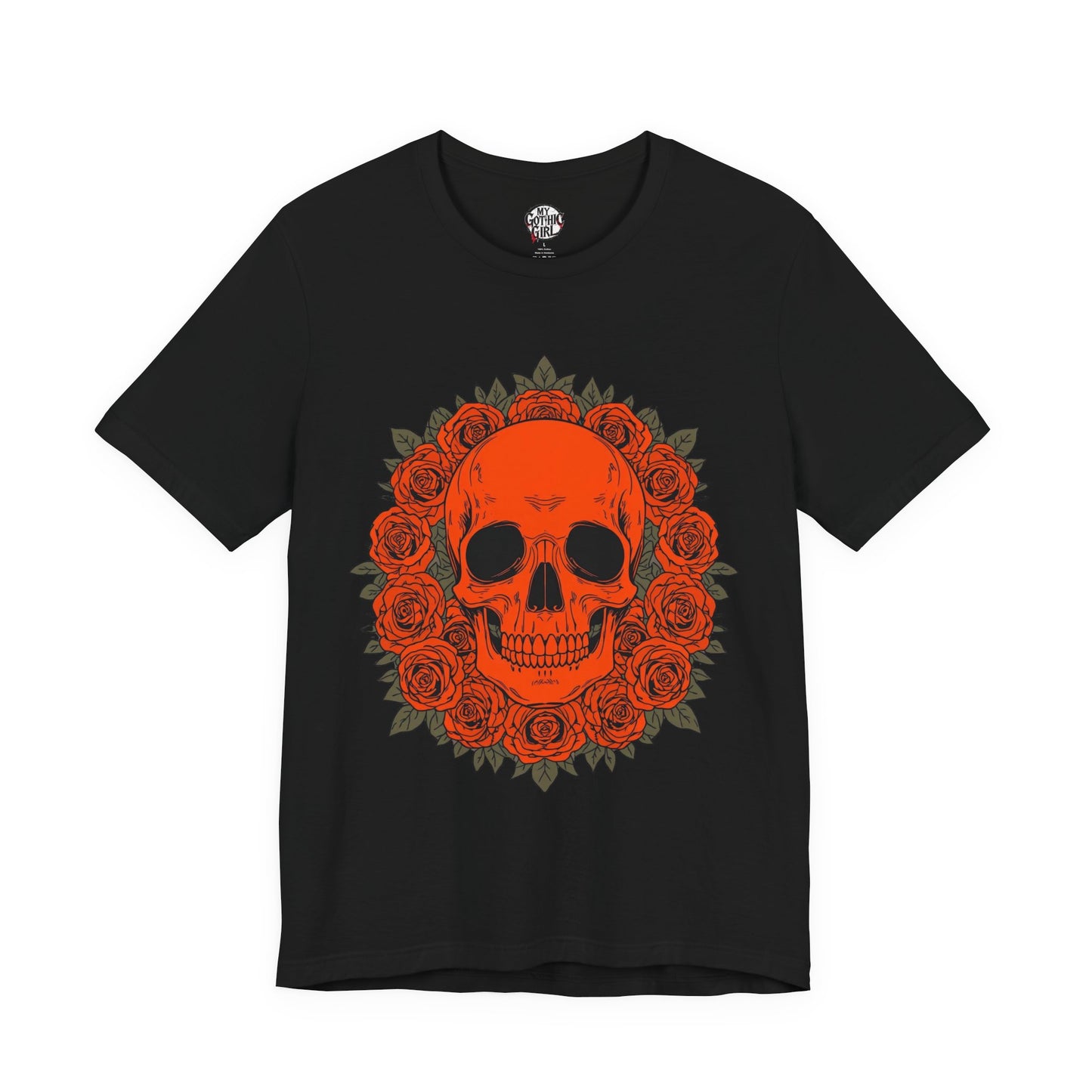 "ORANGE SKULL & ROSES"  Gothic Graphic T-Shirt – Alt Aesthetic Poetic Goth Streetwear