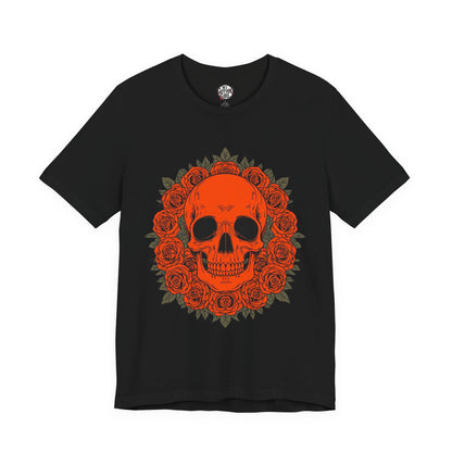 "ORANGE SKULL & ROSES"  Gothic Graphic T-Shirt – Alt Aesthetic Poetic Goth Streetwear