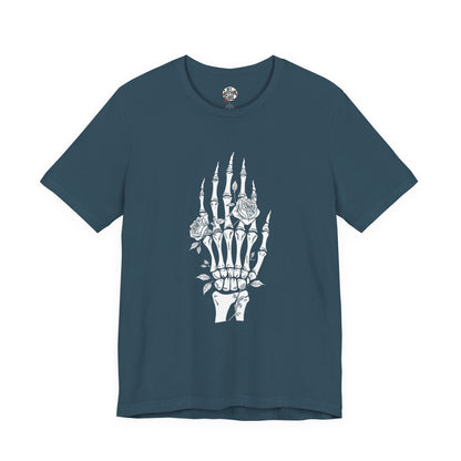 White Roses and Skeleton Hand  Gothic Graphic T-Shirt – Alt Aesthetic Poetic Goth Streetwear