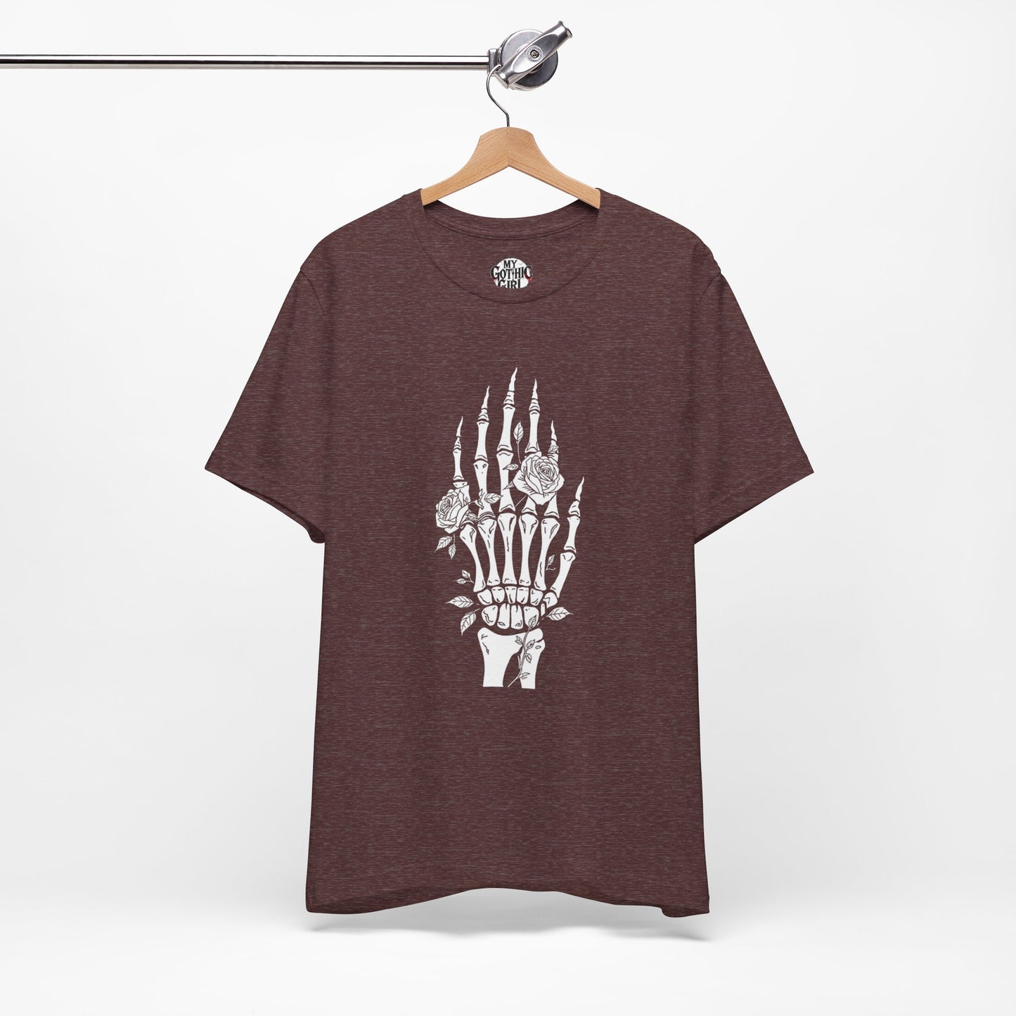 White Roses and Skeleton Hand  Gothic Graphic T-Shirt – Alt Aesthetic Poetic Goth Streetwear