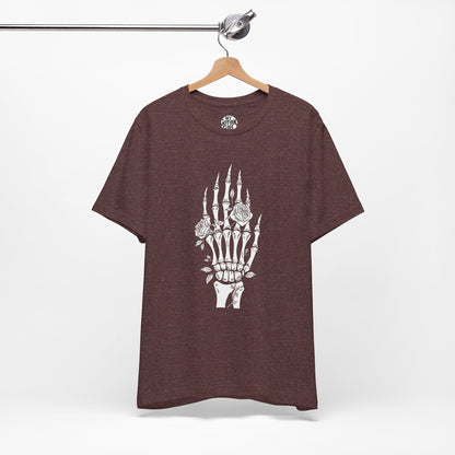 White Roses and Skeleton Hand  Gothic Graphic T-Shirt – Alt Aesthetic Poetic Goth Streetwear