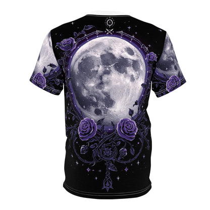 Purple Moon & Roses Tee — Gothic Floral Moonlight All-Over Print Shirt