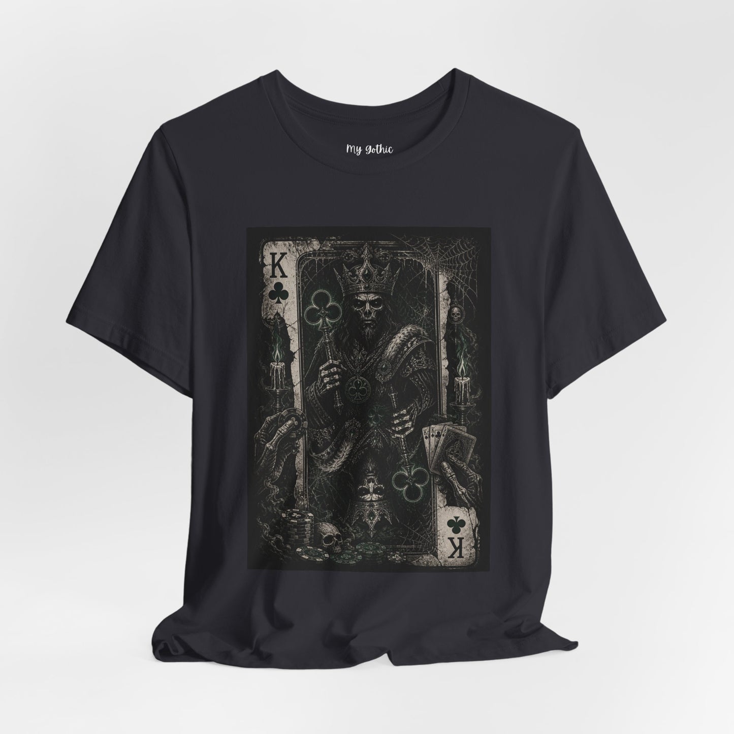 King of Clubs Gothic Playing Card Tee — Dark Skull Poker Graphic T-Shirt
