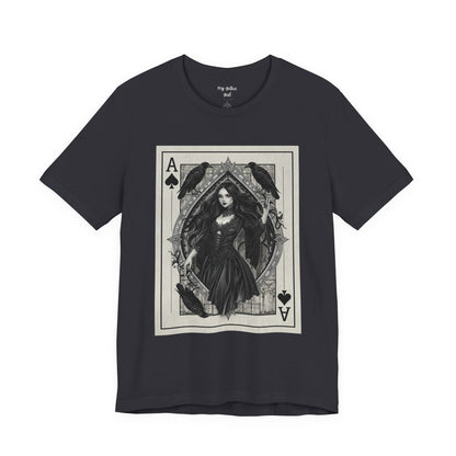 Ace of Spades Gothic Playing Card T‑Shirt — Dark Victorian Witch Illustration