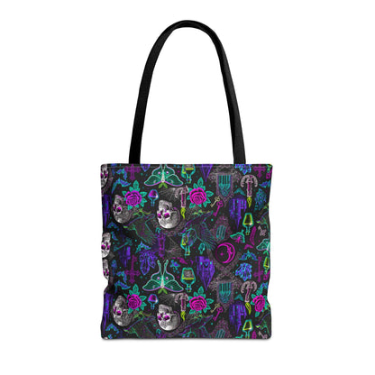 Neon Gothic Skulls & Ravens Tote Bag