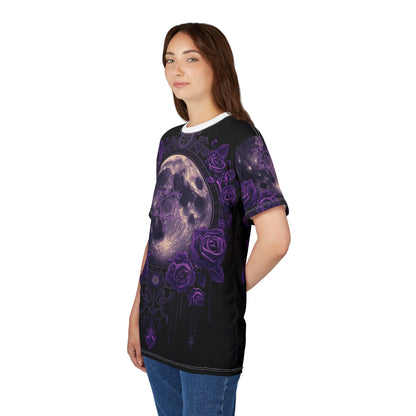 Purple Moon & Roses Tee — Gothic Floral Moonlight All-Over Print Shirt