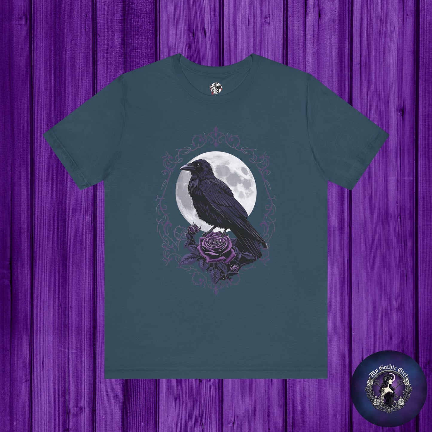 "The Raven and Moon"  Gothic Graphic T-Shirt – Alt Aesthetic Poetic Goth Street-wear
