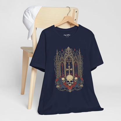 Gothic Cathedral Skull Tee — Dark Floral Skull T-Shirt