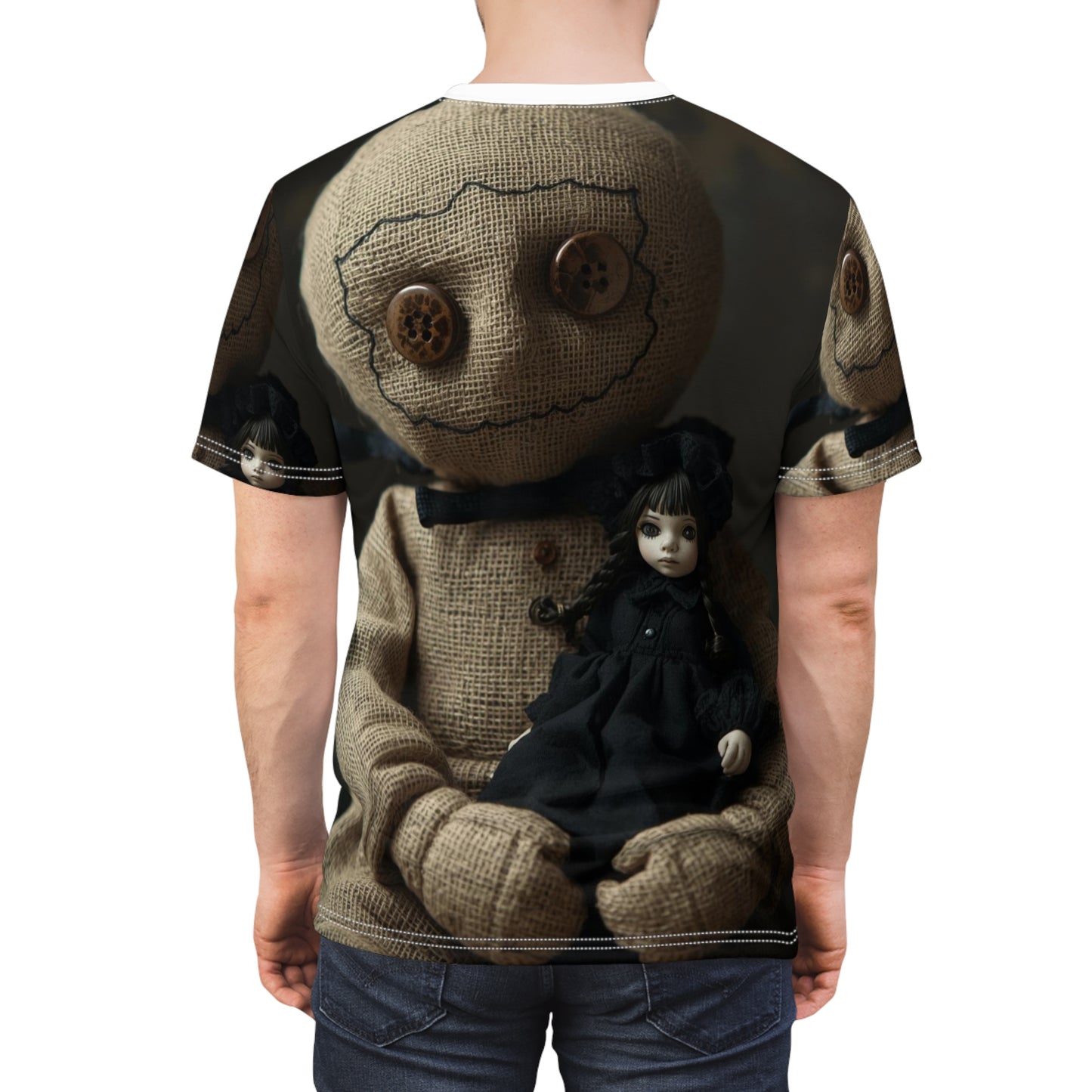 Gunny Sack Doll with Toy Gothic Doll | Horror All-Over Print T‑Shirt